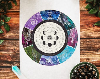 Wheel of the Year Print || Pagan, Wiccan, Celtic Fantasy, Witch Decor, Seasons, Magical Decorations, Altar, Astrological Calendar