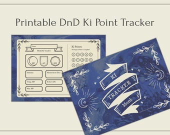 DnD Printable Monk Ki Point Tracker dla DnD 5e // RPG Digital Download // Dungeons and Dragons Printable Template // 5e Spell Tracker