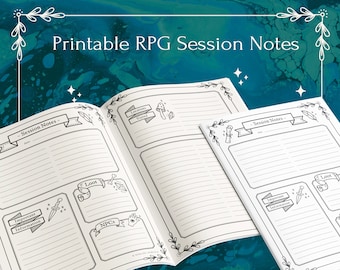 Printable DnD & RPG Session Notes // Dungeons and Dragons DnD 5e Digital Download // Pathfinder // Role play games // DnD Session Notes