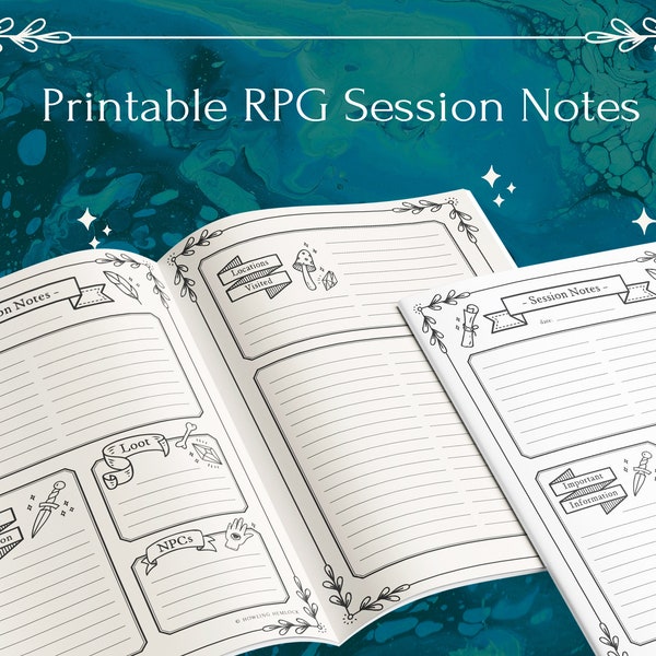 Notes de session imprimables DnD & RPG // Donjons et Dragons DnD 5e Téléchargement numérique // Pathfinder // Jeux de rôle // Notes de session DnD