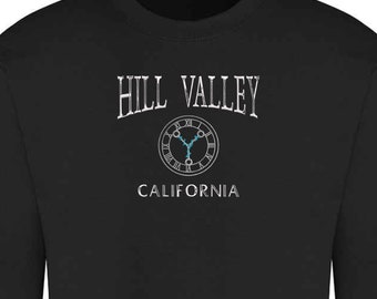 Back To The Future Hill Valley Movie Embroidered Sweatshirt Time Travel Geek 80s Sci marty mcfly