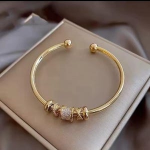 18k Gold Plated Cuff Bangle Copper Material Cubic Zircon Stone Rhodium Plated Size Adjustable Cuff Bracelet