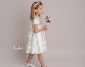 Scout - Handmade Ivory or White Satin Flower girl, junior bridesmaid and Party dress