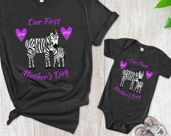 Mother's Day Shirts, Mom and Baby Matching Set, Zebra Matching Shirts, Our First Mothers Day, New Mom Gift