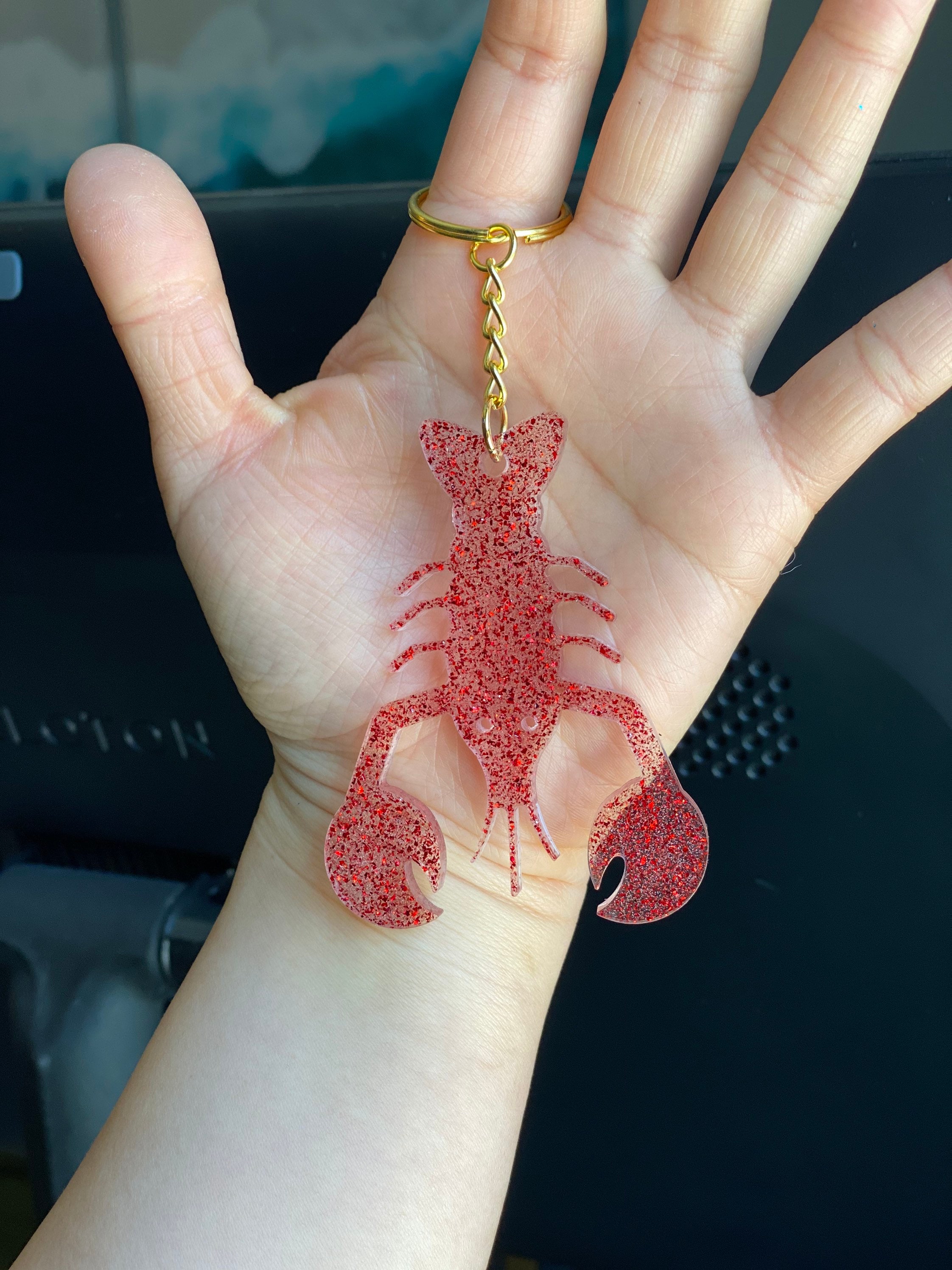 Handmade Lobster Keychain with Glitter Glitter Keychain Etsy