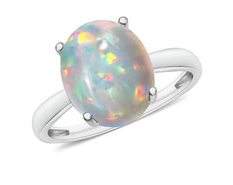 Anillo de compromiso vintage para mujer con solitario de ópalo Welo ovalado, platino 925 y plata de ley, con detalles brillantes.