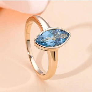 Swiss Blue Topaz 925Sterling Silver Gold Plated Marquise ring/Topaz Ring/Amazing Cut ring/Silver ring/Blue Topaz Minimalist Ring Gold Ring