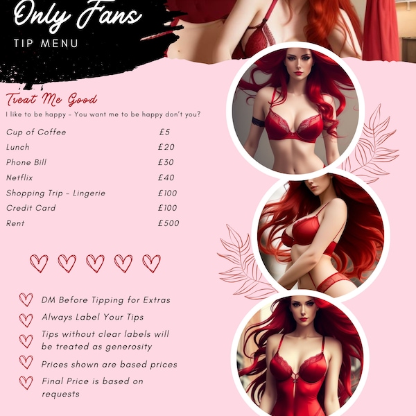 3 Page Onlyfans Tip Menu Bundle, Editable Canva Template, Instant PDF Digital Download - Models Girls Women