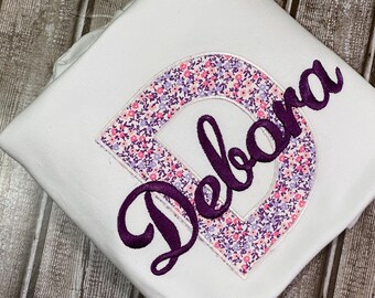 Personalized Floral Letter Applique Shirt, Embroidered Initial Baby Toddler Tee
