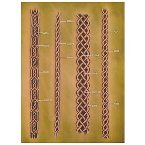May include: Four different leather stamping designs with various patterns and names, including A104, B200, B205, B802, B2044, B199, F895, and 8002-01.