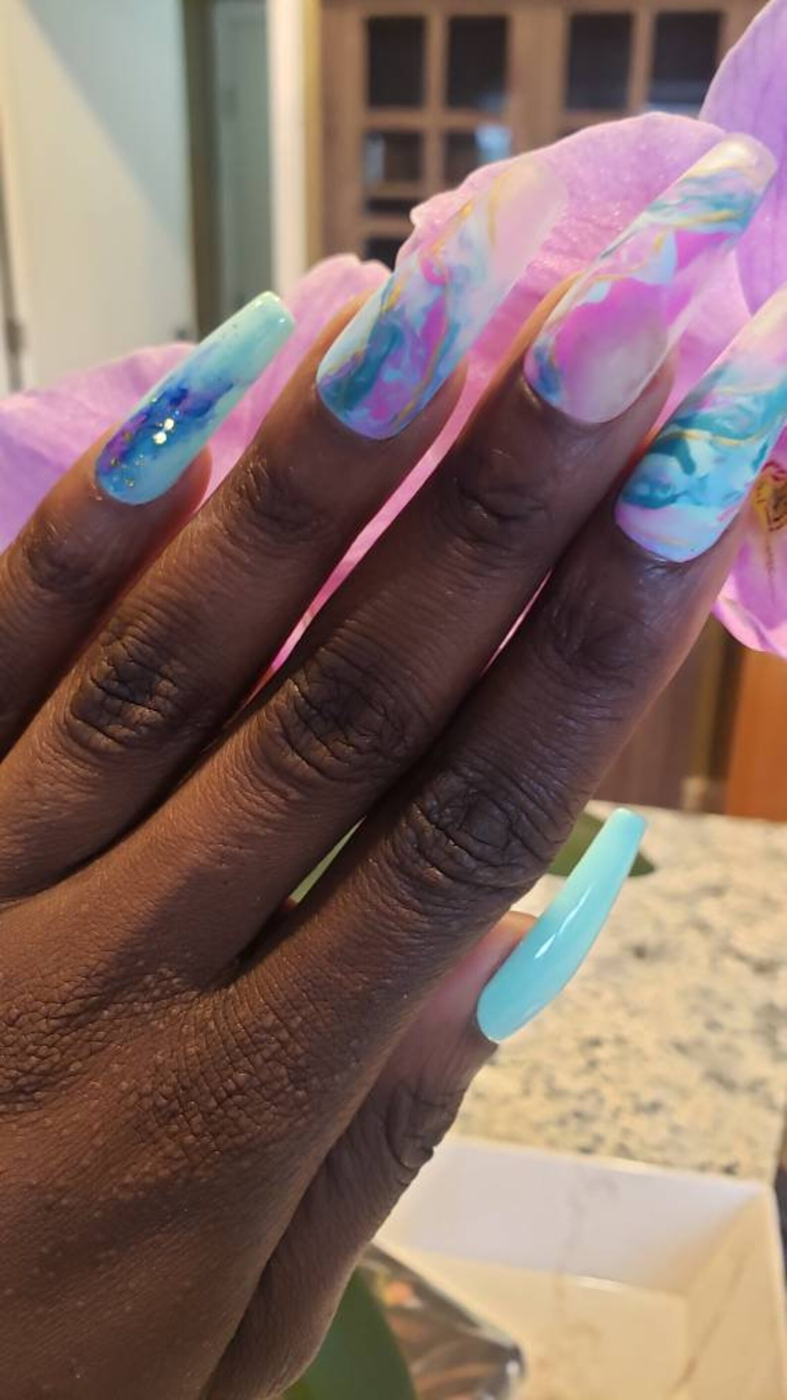 Mint Green Marble Nails Spring Green Marble Coffin Nails Etsy