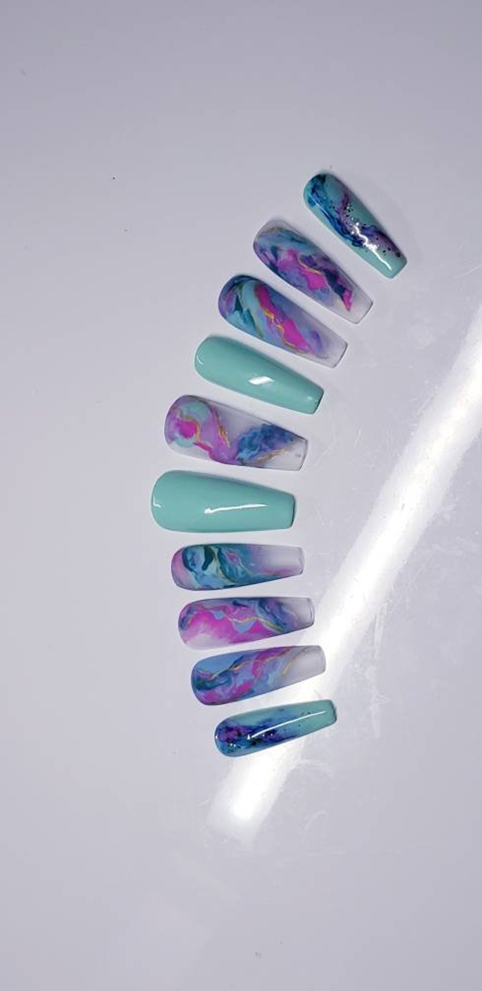 Mint Green Marble Nails Spring Green Marble Coffin Nails Etsy