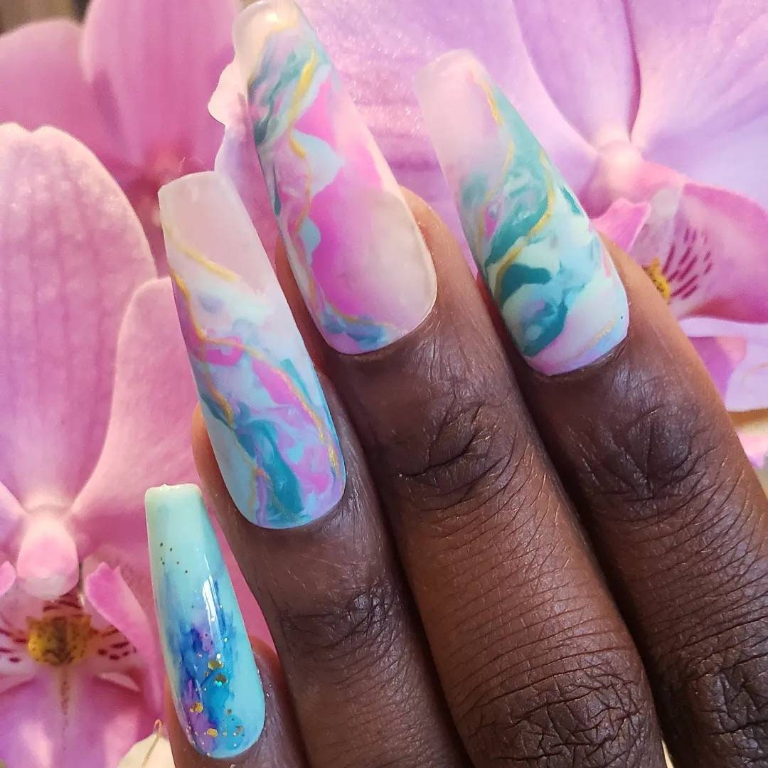 Mint Green Marble Nails Spring Green Marble Coffin Nails Etsy