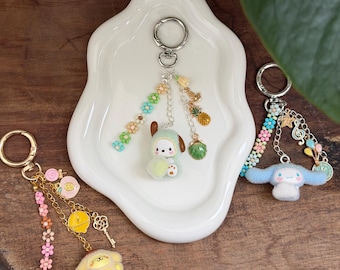 Sanrio Character Bean Bag Charm Keychain with Beaded Accessories - Cute Gift Idea