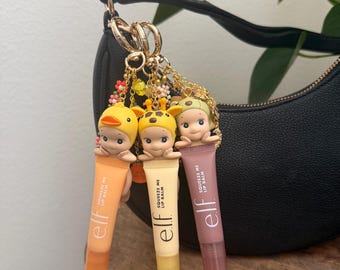 Sonny Angel Inspired Keychain: Beaded Bag Charm with Elf Cosmetics Lip Balm