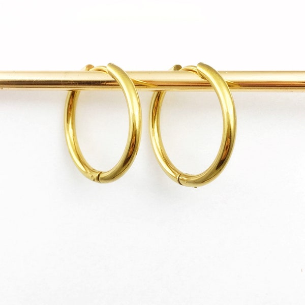 HOOPS Earrings Gold with Natural Stone Pendant (20mm & 25mm) - 100% waterproof - HUGGIES - Hoop - 2 sizes - 4 colors - Stainless Steel