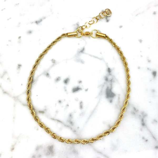 Vintage Rope Anklet Gold Stainless Steel (3mm) - 100% waterproof - Gift Female/Woman - Twisted Cord/String - Summer