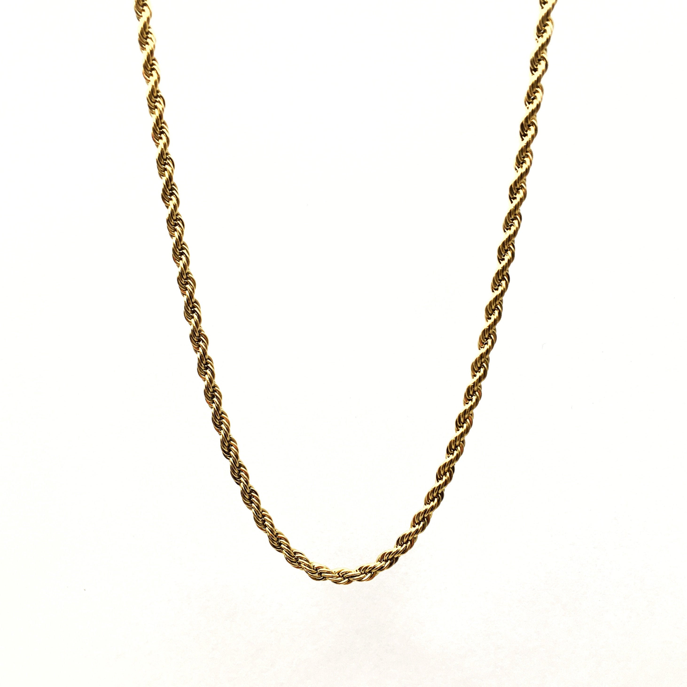 Vintage Rope Twisted Necklace Stainless Steel Gold & Silver 3mm Width