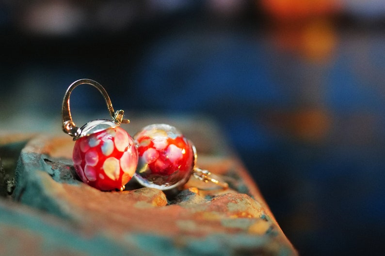 Artisan Hand Blown Glass Ball Earrings Silver plated Dangle Lever back Bohemian Earrings Fast shipping from USA image 3