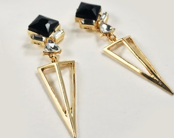 Vintage Style Art Deco Earrings Dangle Jewelry Black Crystal Statement Earrings 1920s Geometric Wedding Earrings Fast shipping from USA!