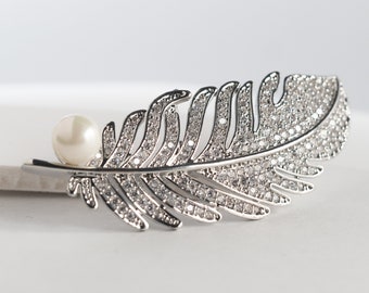 Vintage Crystal Sparkling Feather Brooch Pin Art Deco Victorian Fast shipping from USA! A2