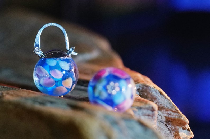 Artisan Hand Blown Glass Ball Earrings Silver plated Dangle Lever back Bohemian Earrings Fast shipping from USA image 5
