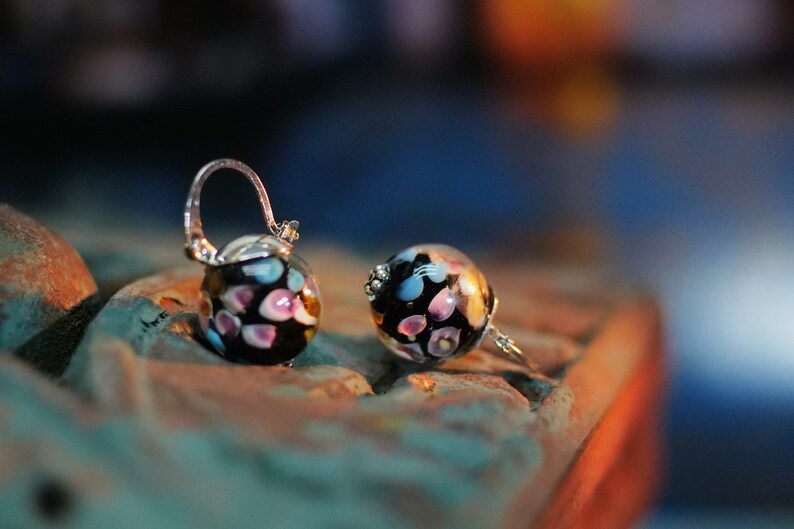 Artisan Hand Blown Glass Ball Earrings Silver plated Dangle Lever back Bohemian Earrings Fast shipping from USA image 4