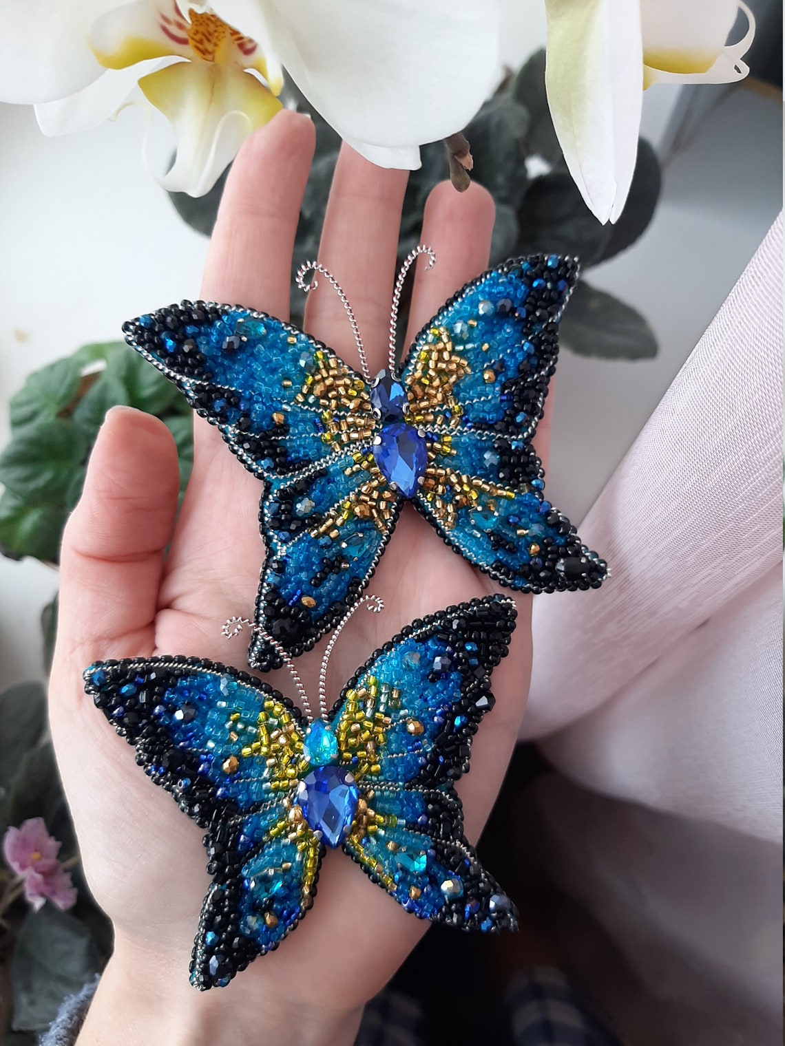 Beaded brooch butterfly handmade blu butterfly brooch Etsy