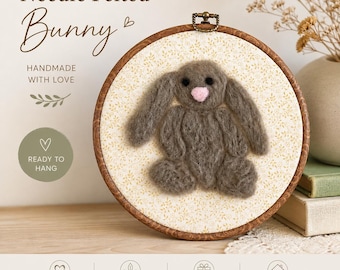 Needle Felted Bunny Wall Art | Wool Hoop Decor, Nursery Cottagecore Gift