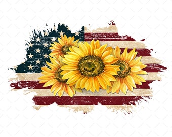 American Flag Sunflower Png, 4th of July Png, Sunflower Png, Patriotic Sunflower Png, America Png, Patriotic Png, US Flag Png, PNG Download