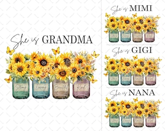 Sunflower Grandma Png Designs, Mother's Day Designs, Sunflower Nana Mimi Gigi Png, Grandma Birthday Png, Grandma Floral Png, Grandma Png