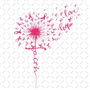 Faith Hope Love Dandelion Breast Cancer Png, Breast Cancer Png, Pink Ribbon Png, Support Breast Cancer Png, Breast Cancer Warrior Png, PNG