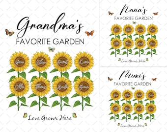 Grandma’s Garden PNG, Mother's Day Png, Grandma Sunflower Png, Nana, Mimi, Gigi Sunflower With Kid Names Png Sublimation Download