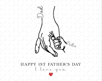 Happy 1st Father's Day I Love You Hand Print Png, Baby Holding Dad Hand PNG Instant Download, Babys First Fathers Day Hand Print, Names Png