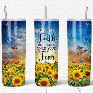 20oz Skinny Tumbler Wrap with Scripture Jesus Faith Quote Religious Sunflowe Sublimation Design Downloads, Christian Bible Verse Tumbler Png