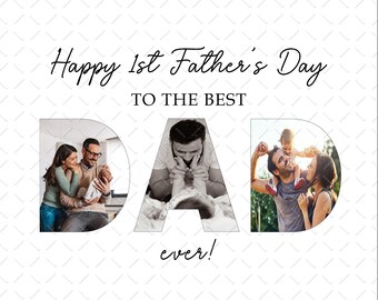 Happy 1st Father's Day Daddy Kid Photos Collage Png, Babys First Fathers Day Pictures Gift For Dad Png Sublimation, Best Dad Ever PNG Design