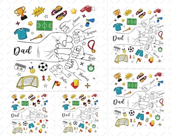 Dad Fist Bump PNG Designs, 1-5 Kids Hand Father's Day Png Digital Download, Soccer Dad Kid Names Bundle Png Files, Dad Hand Png Sublimation