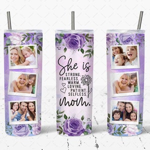 20oz Tumbler She Is Mom Sublimation Design, Inspirational Mom Tumbler Png, Mom Saying Tumbler Png, Floral Photo Sublimation Tumbler Png