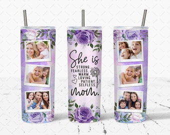 20oz Tumbler She Is Mom Sublimation Design, Inspirational Mom Tumbler Png, Mom Saying Tumbler Png, Floral Photo Sublimation Tumbler Png