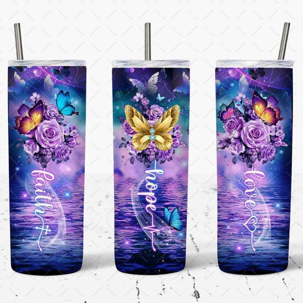 20oz Tumbler Faith Love Hope PNG Design, Butterfly Tumbler Wrap, Religious Tumbler Png, Faith Tumbler Png, Christian Tumbler Png Download