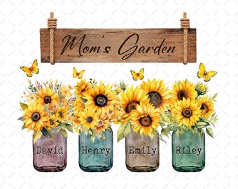 Sunflower Mom Png, Mom's Garden Mason Jar Design (PNG File)