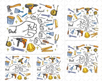 Dad Fist Bump 1-6 Kids Png Designs, Fist Bump Dad Kids Names Png, Fist Bump Family Hands Bundle Png, Fathers Day Fist Bump Set PNG File