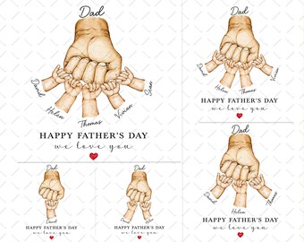Happy Father's Day Dad Fist Bump Kids Names Bundle PNG, We Love You Fist Bump Set Png, Baby Toddler Daddy Fist Bump Family Png Sublimation