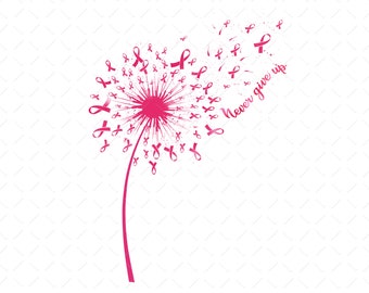 Dandelion Breast Cancer Png, Never Giver Up Png, Pink Ribbon Png, Breast Cancer Month Png, Breast Cancer Fighter Png, Instant Download