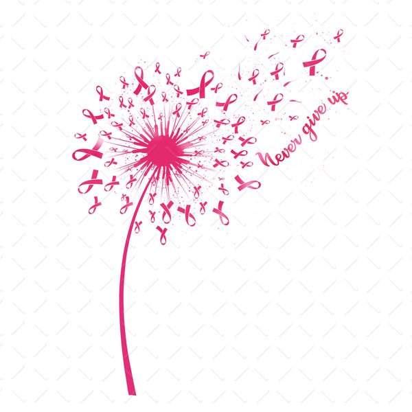 Dandelion Breast Cancer Png, Never Giver Up Png, Pink Ribbon Png, Breast Cancer Month Png, Breast Cancer Fighter Png, Instant Download