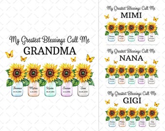 Sunflower Grandma Png Designs, Sunflower Nana Mimi Gigi Png, Floral Grandma’s Garden Design (Digital Download)