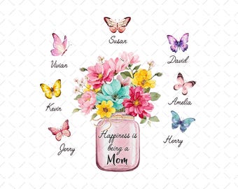 Mom Butterfly PNG, Mother's Day Floral PNG, Flower Mom Png, Mom Birthday Png, Mother Floral Png, Butterfly Kid Names Png