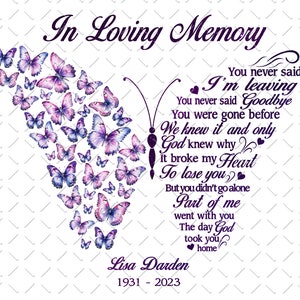 In Loving Memory Png, Butterfly Memorial Png, Memorial Png, Mom Grandma Memorial Png, Loss of Mom Png, Loss of Parents Png, PNG File