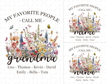Grandma PNG, Mother's Day Design  Png, Floral Grandma Png, Grandma Butterfly With Kid Names Png Sublimation Download