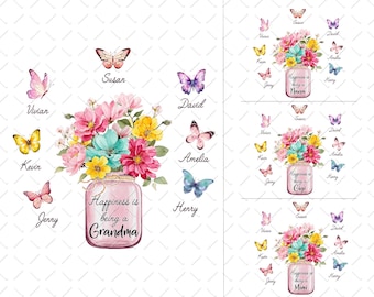 Grandma Butterfly PNG, Mother's Day Grandma Png, Grandma Birthday Png, Nana, Gigi, Mimi Butterfly With Kid Names Png, Mom Floral Png